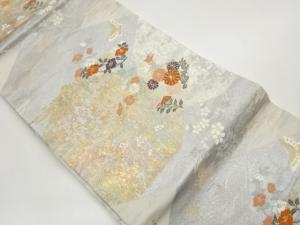 引箔花々・蝶に流水・波模様織出し名古屋帯